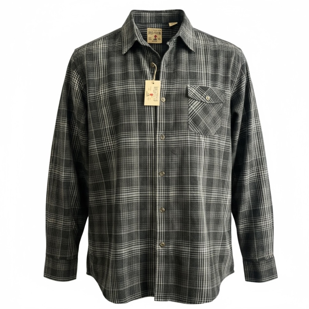 Red Head Brand Co. Plaid Flannel Shirt Men XL Gray Black Long Sleeve Button